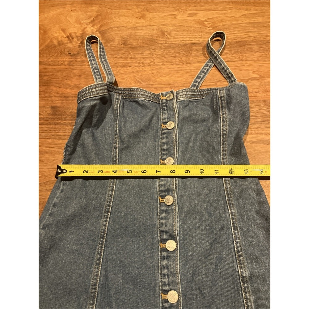 Pacsun Denim Bodycon Dress Womens S Blue Smocked Back Sleeveless Button‎ Front - Picture 7 of 10
